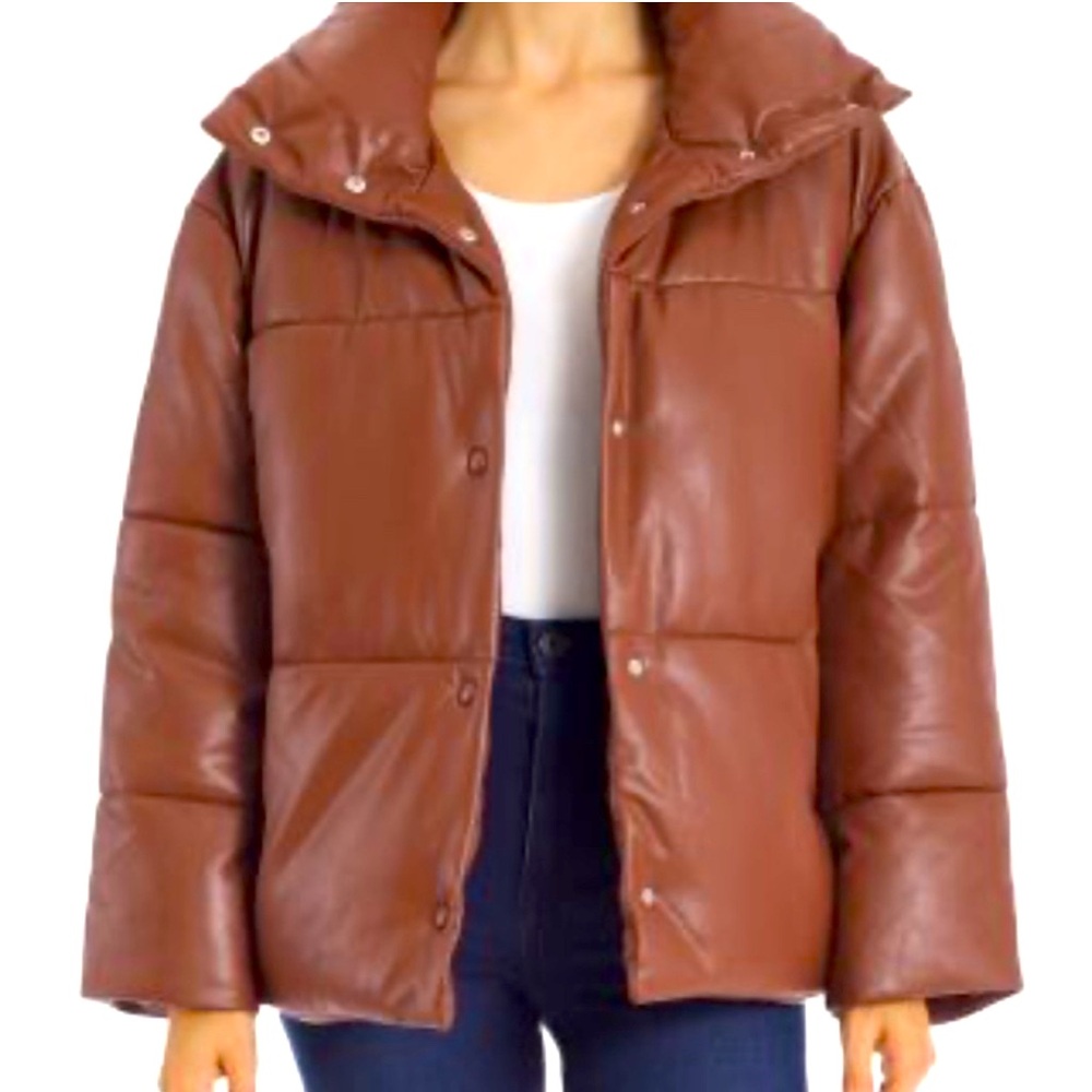 Bagatelle Caramel Brown Faux Leather Puffer M EUC